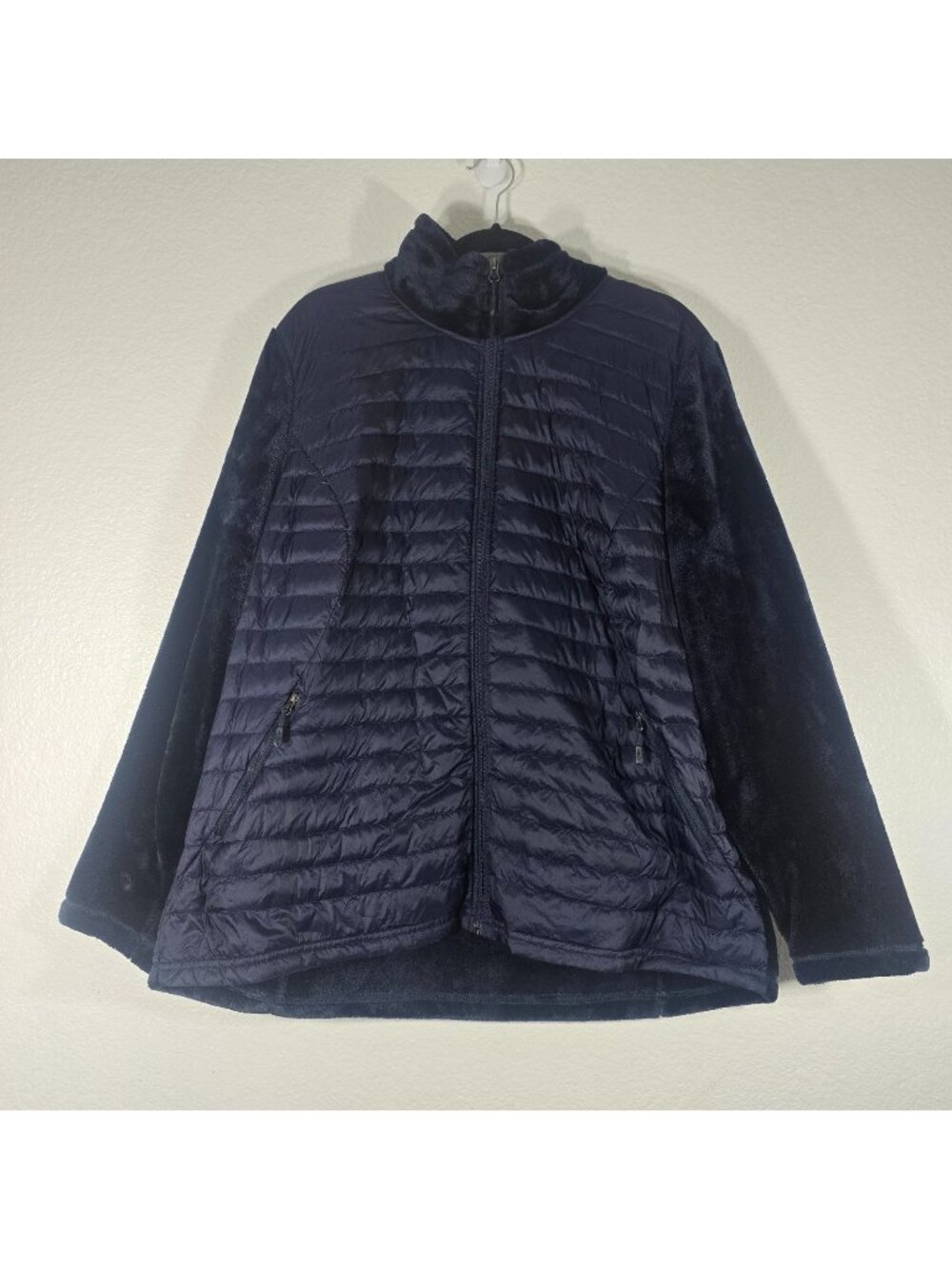 32 Degrees Heat Puffer Jacket Womens 2X Navy Blue Down Feather Fleece Outdoor